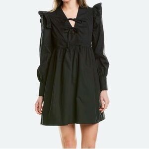 Stellah Tie Front‎ Ruffle Shoulder Long Sleeve Midi Dress Size Small